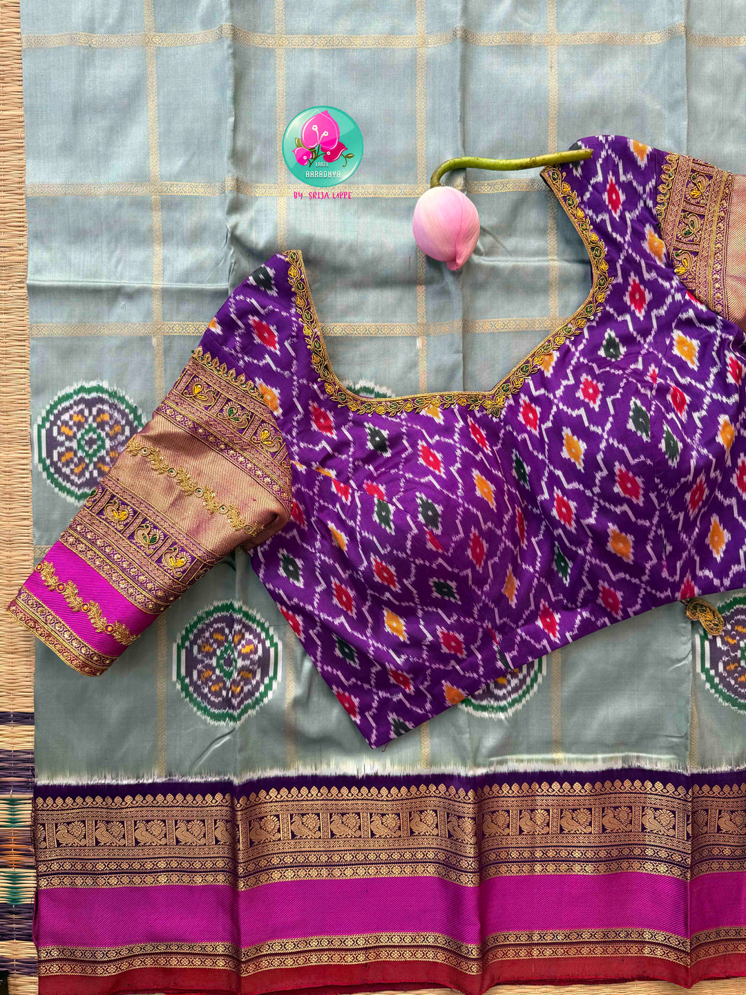 Celestial Blue/gray/sage Grey & Imperial Purple: Pure Ikkat on Kanchi Fusion Saree