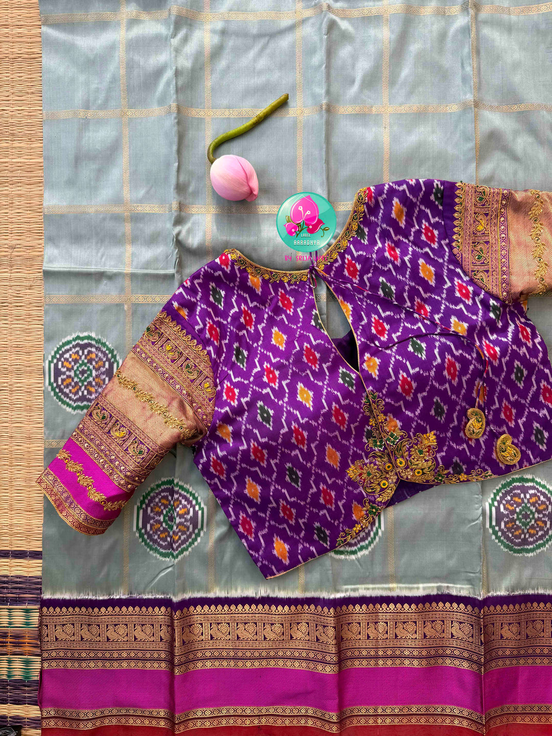Celestial Blue/gray/sage Grey & Imperial Purple: Pure Ikkat on Kanchi Fusion Saree