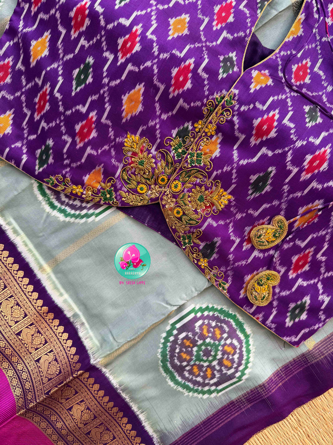 Celestial Blue/gray/sage Grey & Imperial Purple: Pure Ikkat on Kanchi Fusion Saree