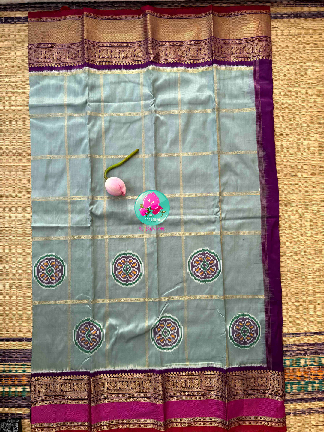 Celestial Blue/gray/sage Grey & Imperial Purple: Pure Ikkat on Kanchi Fusion Saree