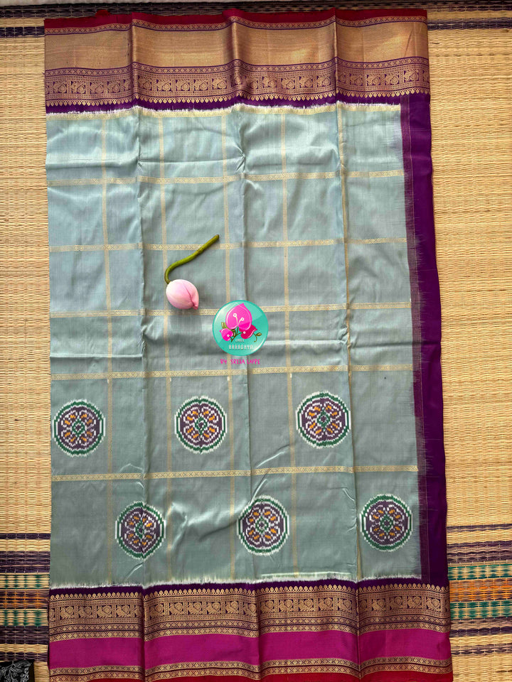 Celestial Blue/gray/sage Grey & Imperial Purple: Pure Ikkat on Kanchi Fusion Saree