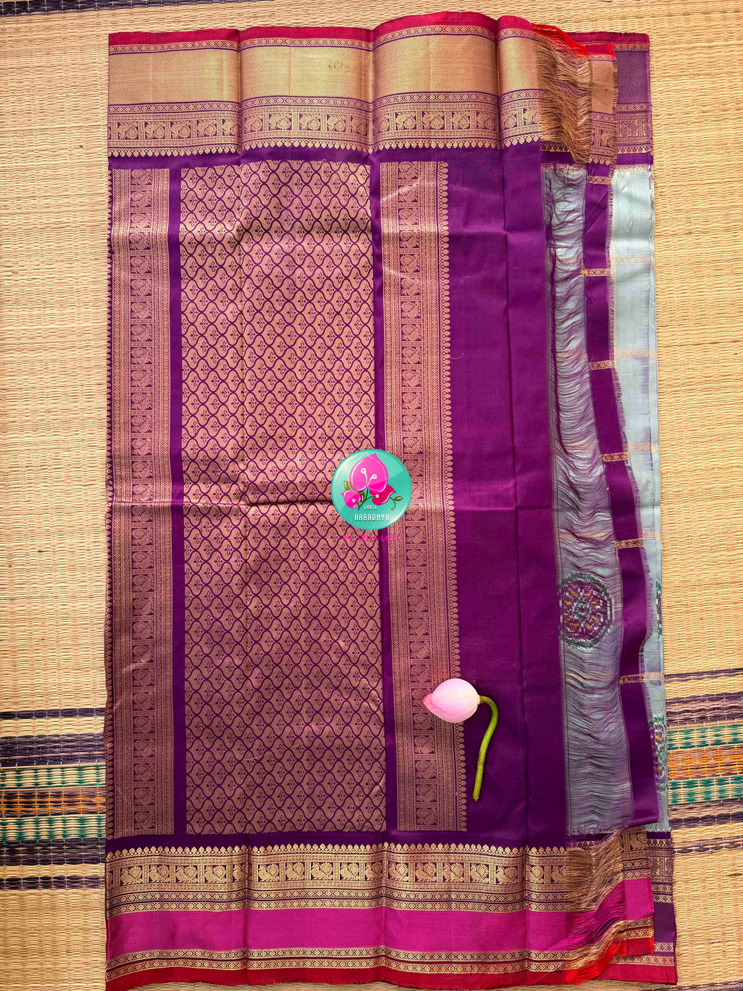 Celestial Blue/gray/sage Grey & Imperial Purple: Pure Ikkat on Kanchi Fusion Saree