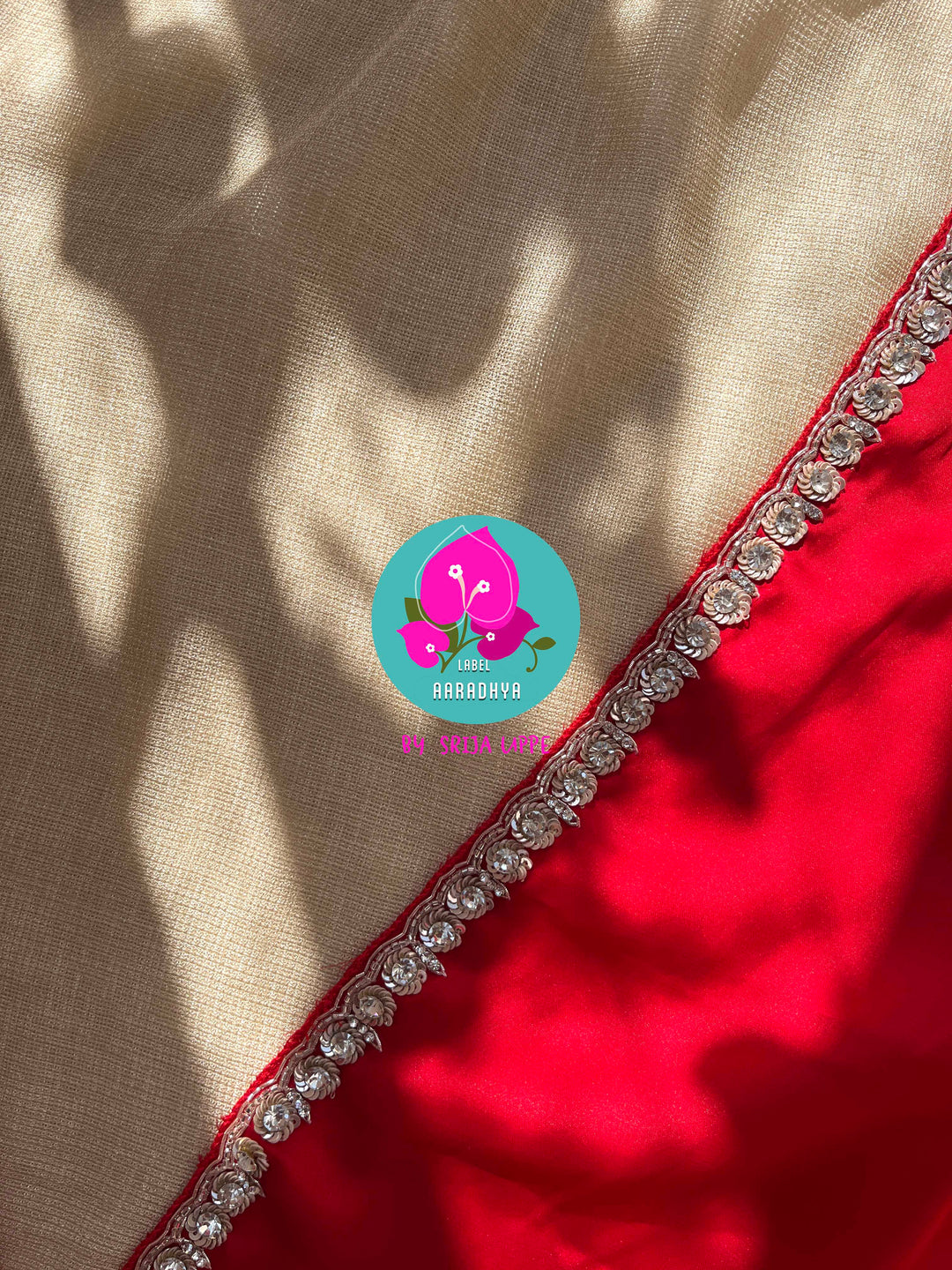 The Passionate Drape: Lustrous Red Satin with Shimmering Silver Work