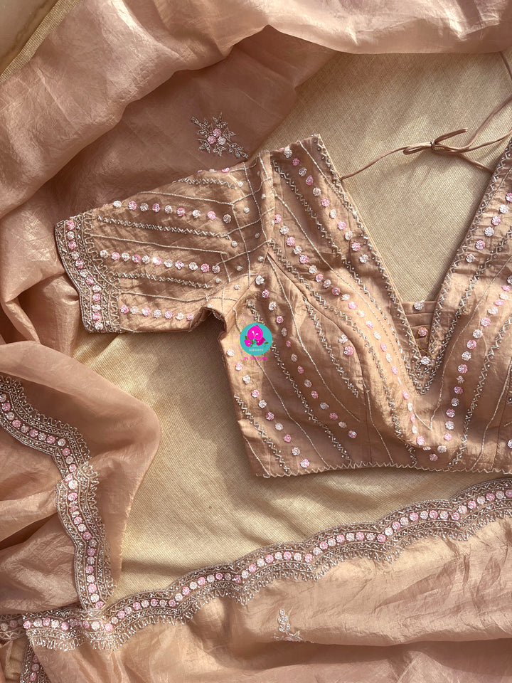 Crushed satin silk saree with sequins embroidery paired with Crushed satin sequins blouse