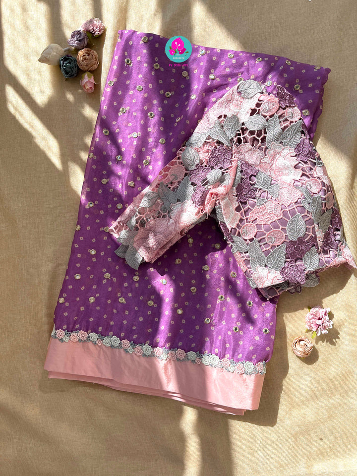 Pure Chinon Chiffon Saree in Mirror Work paired with fashion fabric blouse