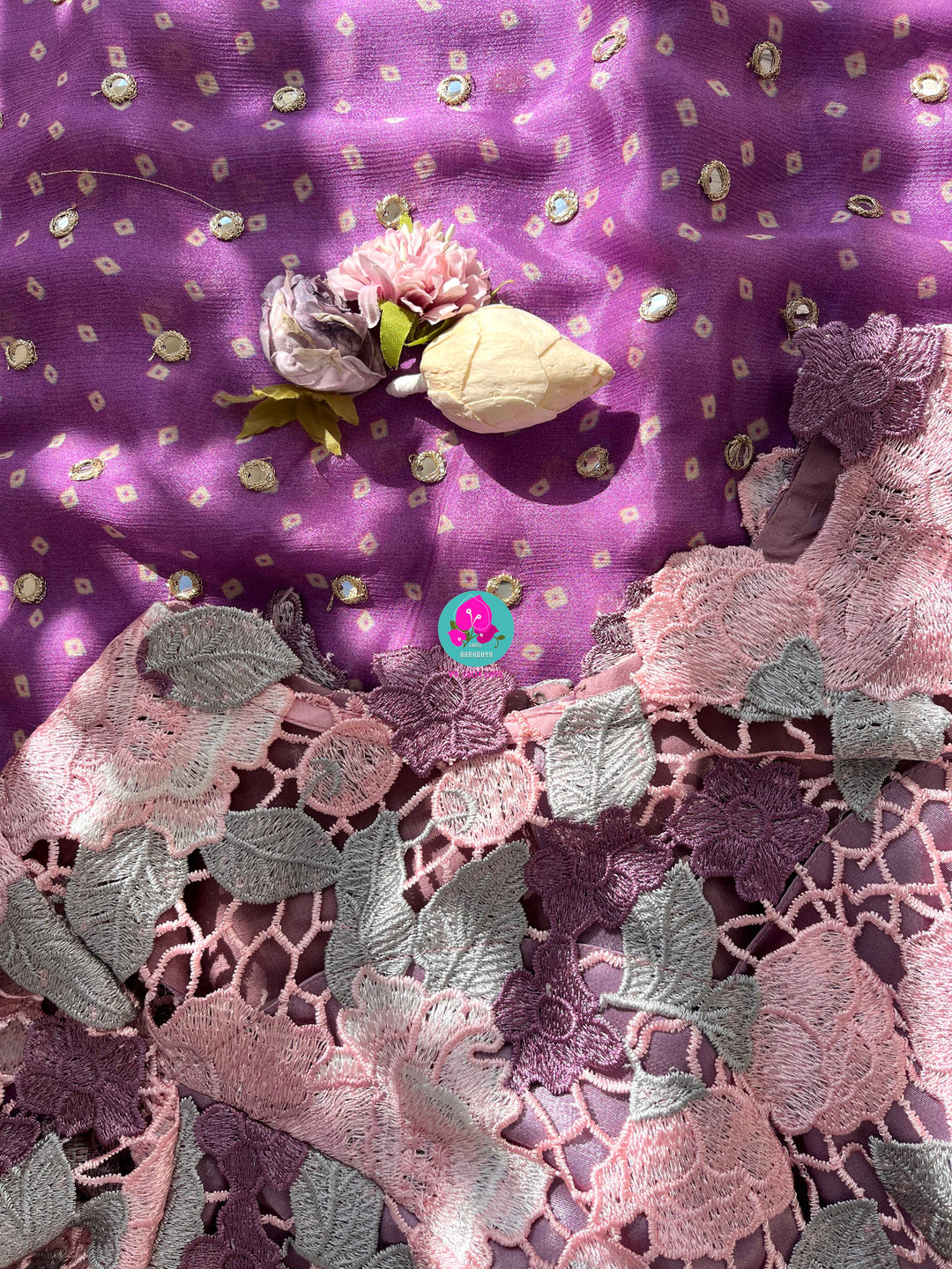 Pure Chinon Chiffon Saree in Mirror Work paired with fashion fabric blouse