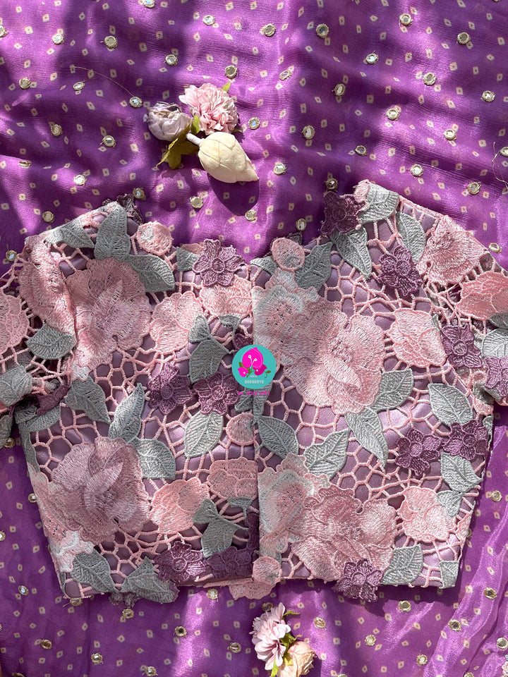 Pure Chinon Chiffon Saree in Mirror Work paired with fashion fabric blouse