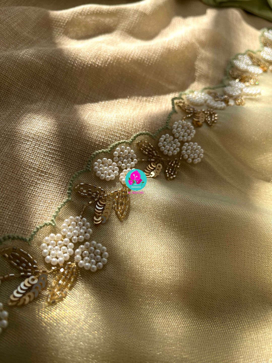 Garden of Grace: Flowy Organza Saree with Delicate Floral Beadwork
