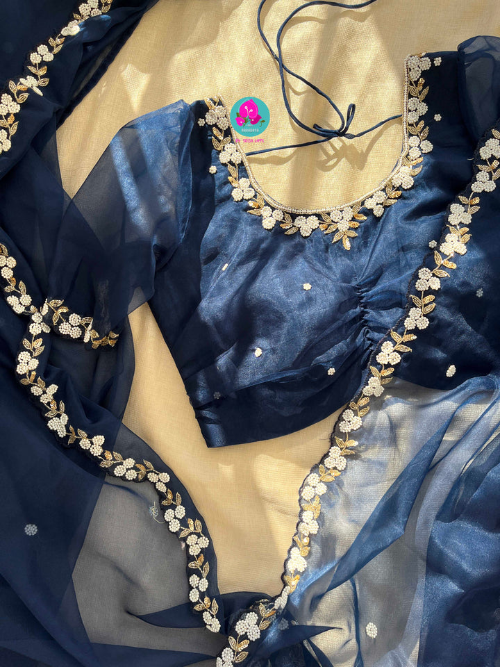 The Pearl-Laced Night: Soft Organza Saree for Timeless Evening Grace
