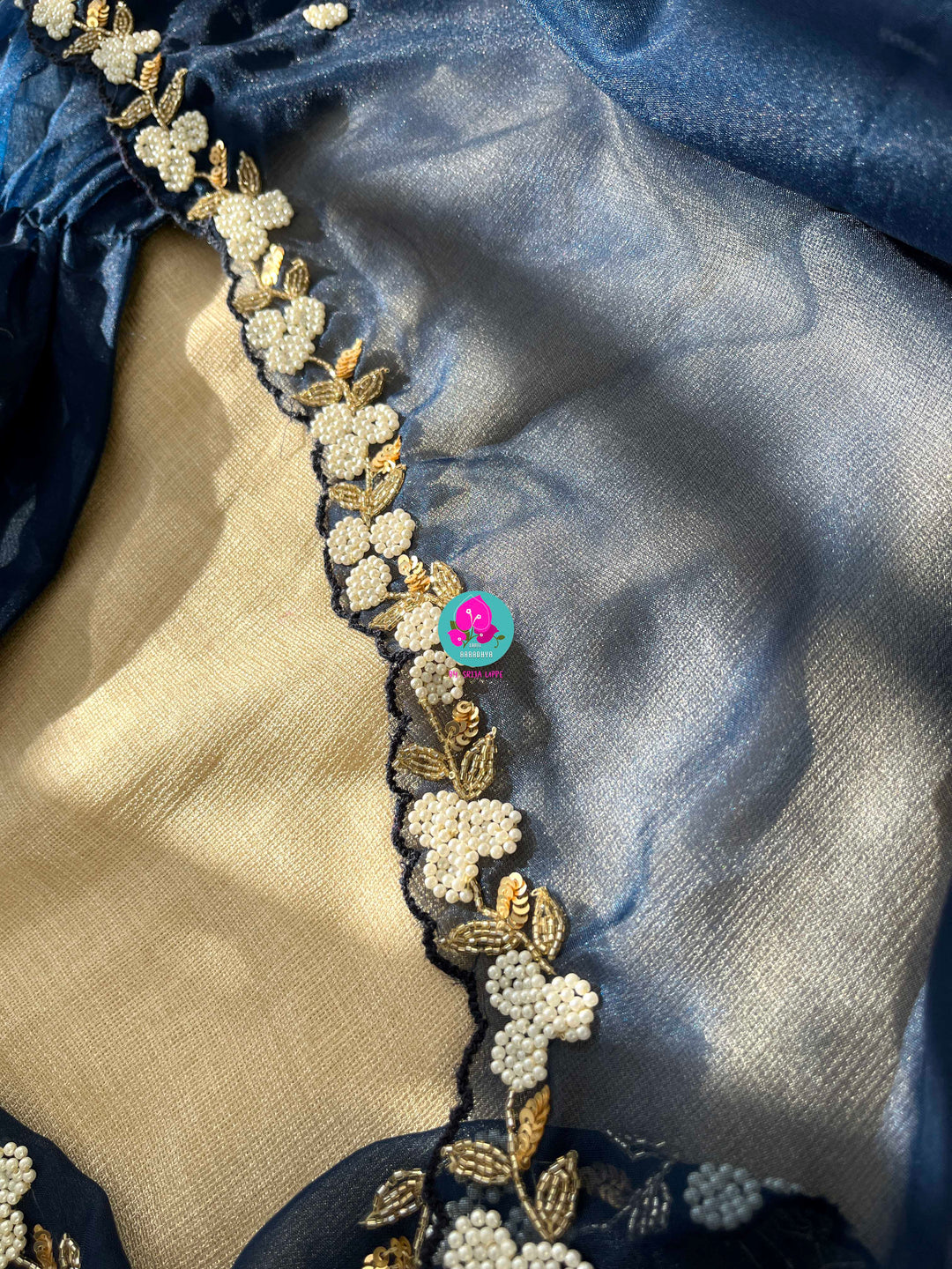 The Pearl-Laced Night: Soft Organza Saree for Timeless Evening Grace