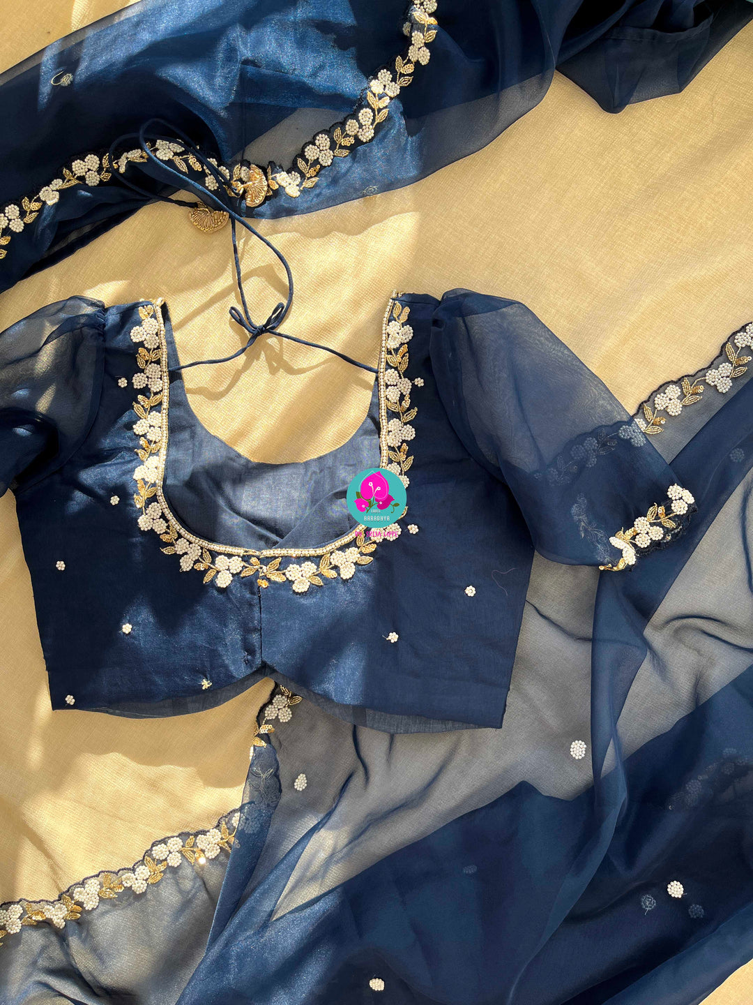 The Pearl-Laced Night: Soft Organza Saree for Timeless Evening Grace