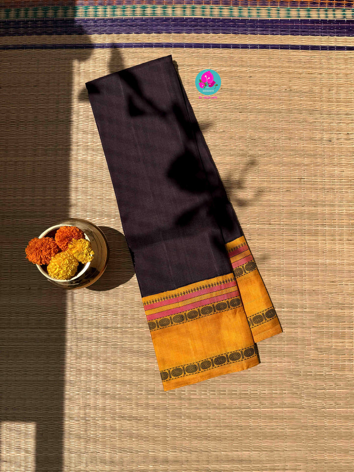 The Sannajaji Whisper: Zero Zari Kanjivaram in Aubergine and Mustard