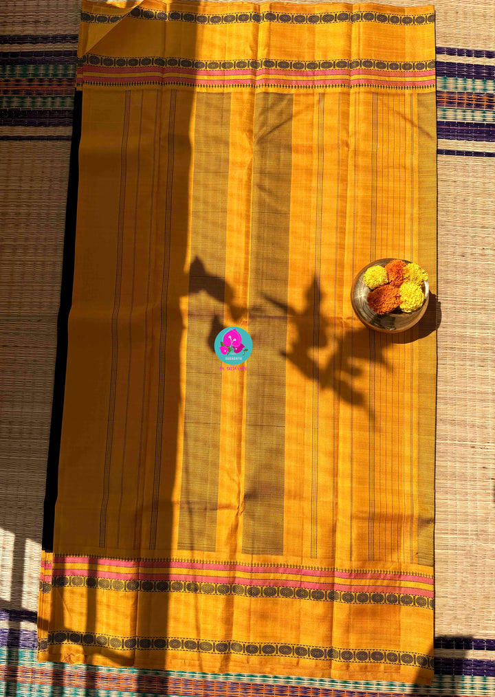 The Sannajaji Whisper: Zero Zari Kanjivaram in Aubergine and Mustard