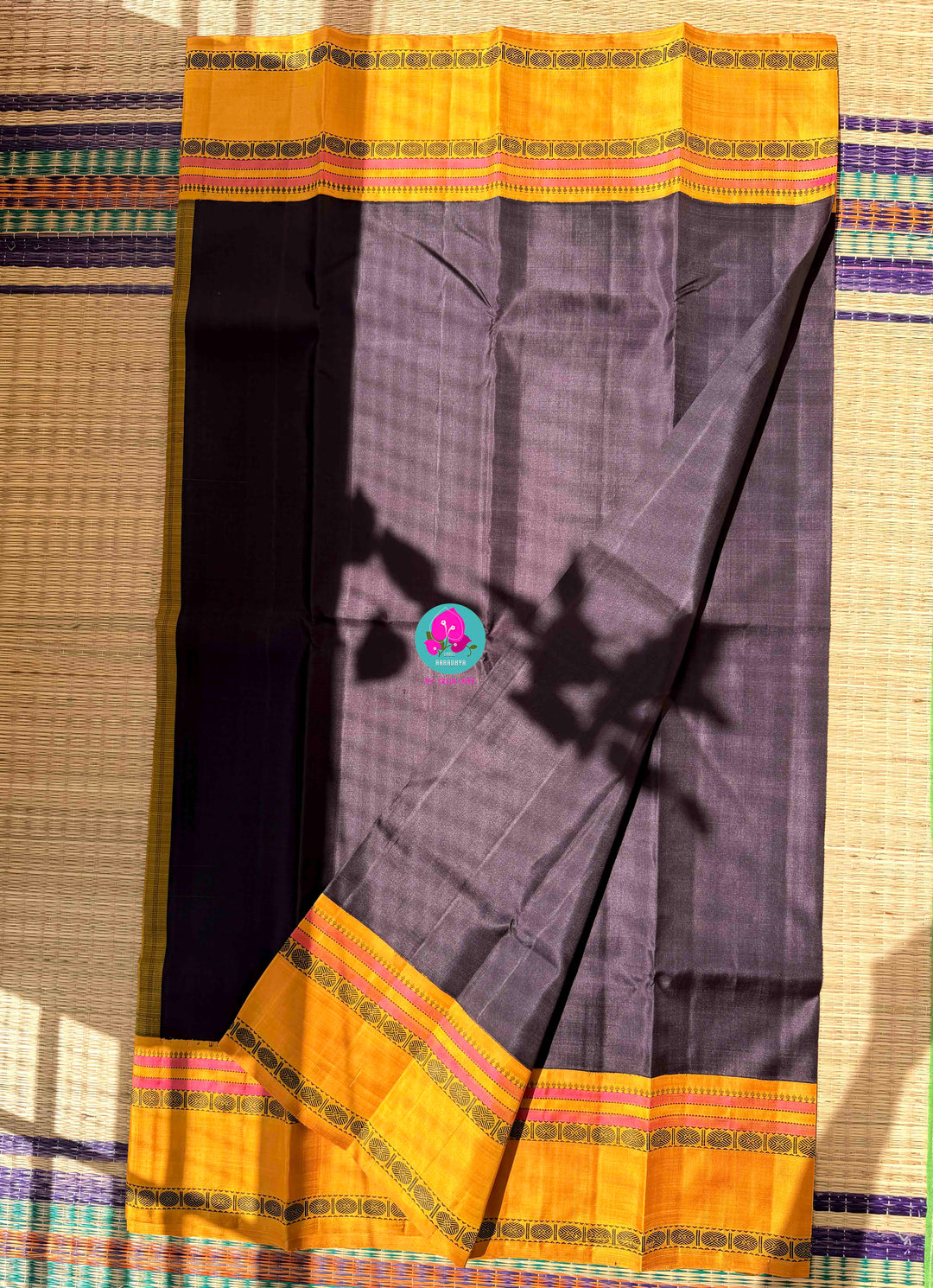 The Sannajaji Whisper: Zero Zari Kanjivaram in Aubergine and Mustard