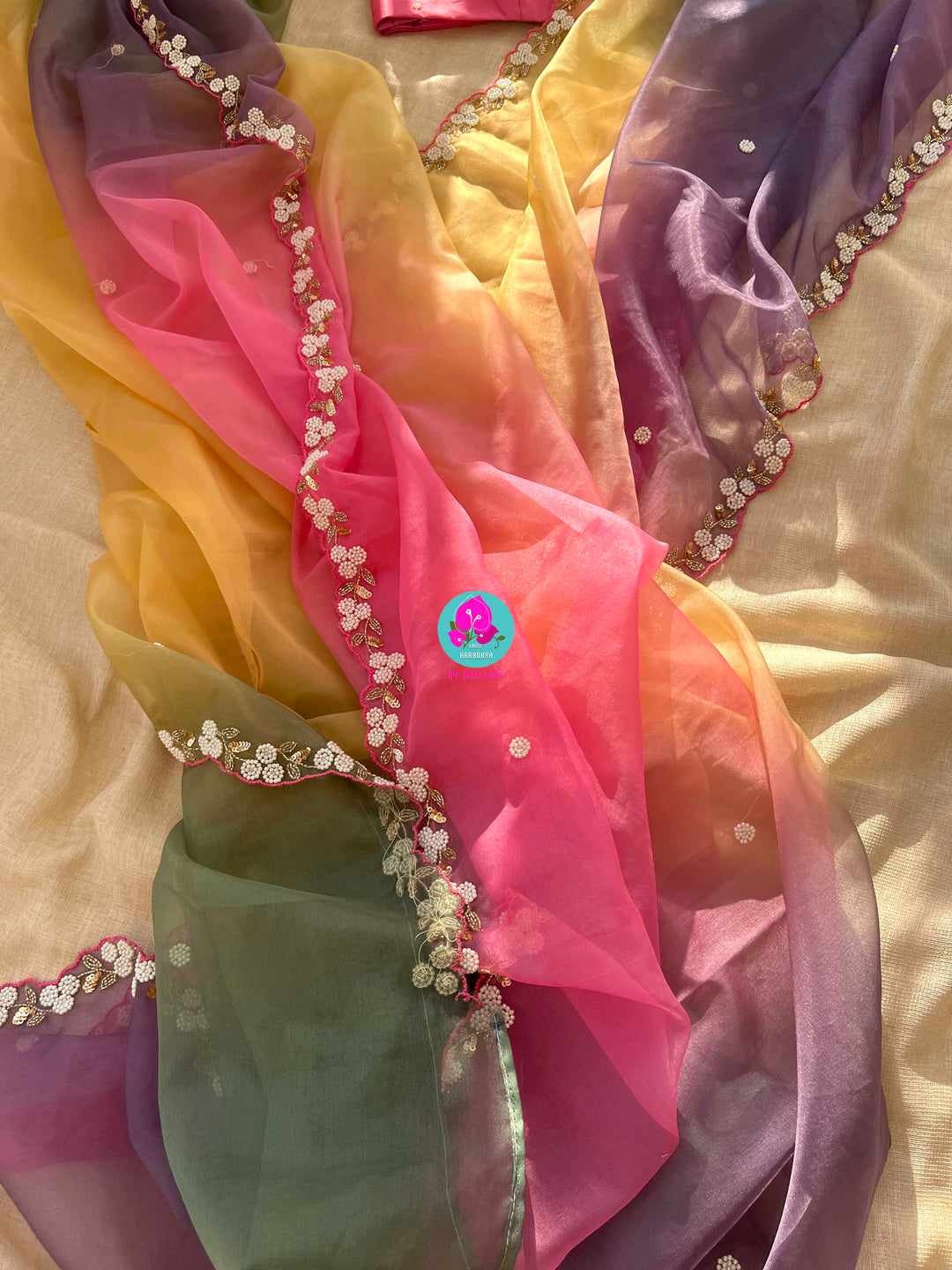 Kaleidoscope Dreams: Multishaded Organza Saree for Joyful Elegance