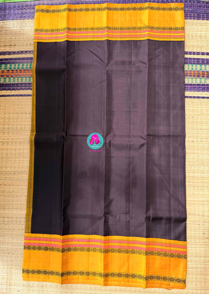 The Sannajaji Whisper: Zero Zari Kanjivaram in Aubergine and Mustard