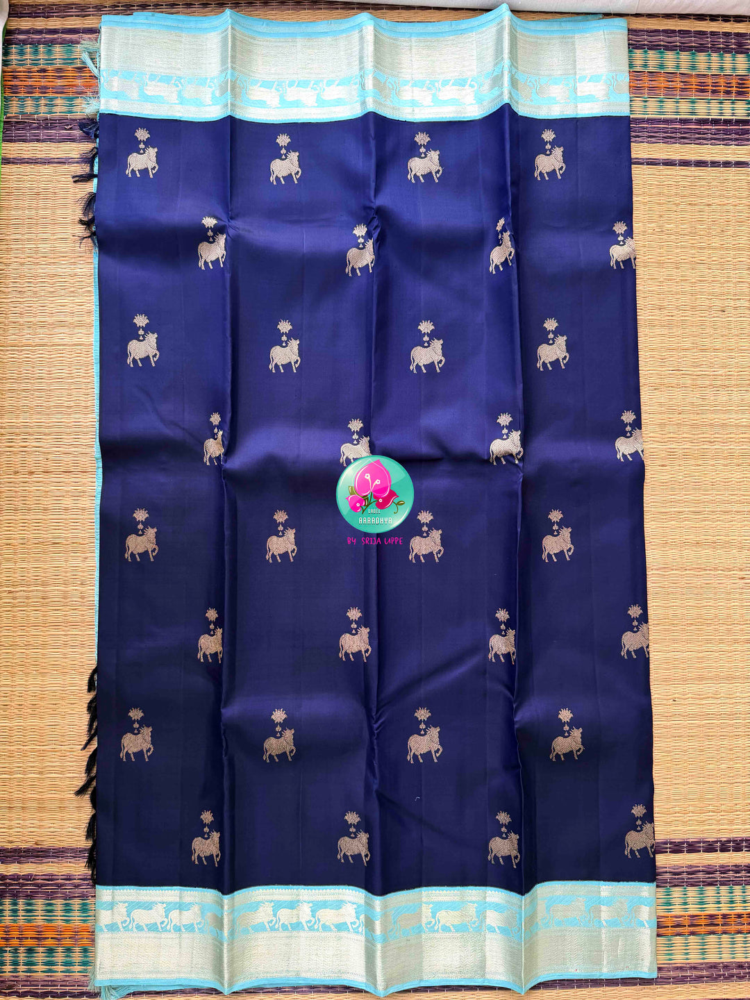 Divine Serenity: Midnight Navy & Sea Green Nandini Weave Kanchipattu Silk Saree