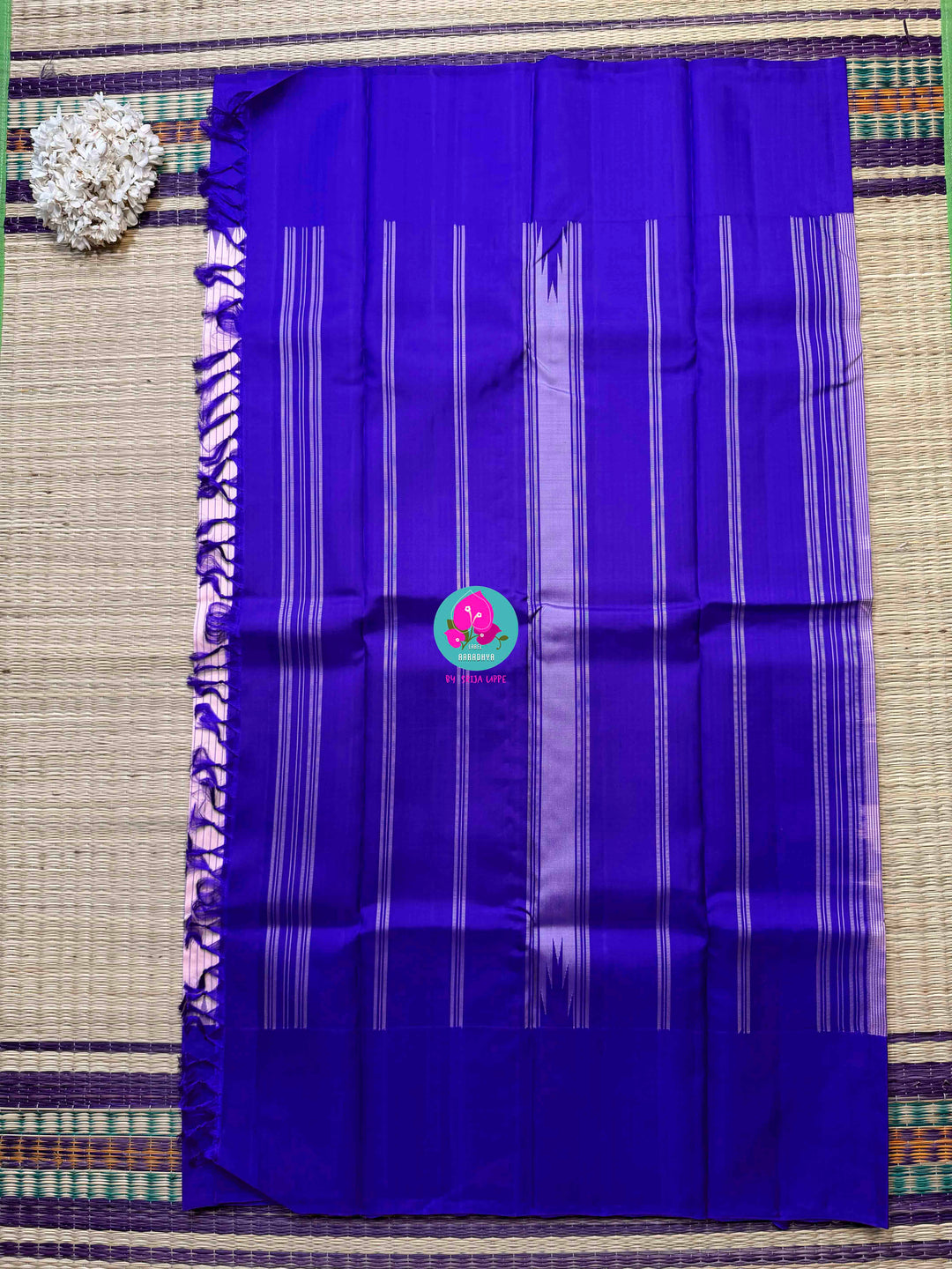Sannajaji Serenity: Baby Pink Kanjivaram saree with Bold Royal Blue colour