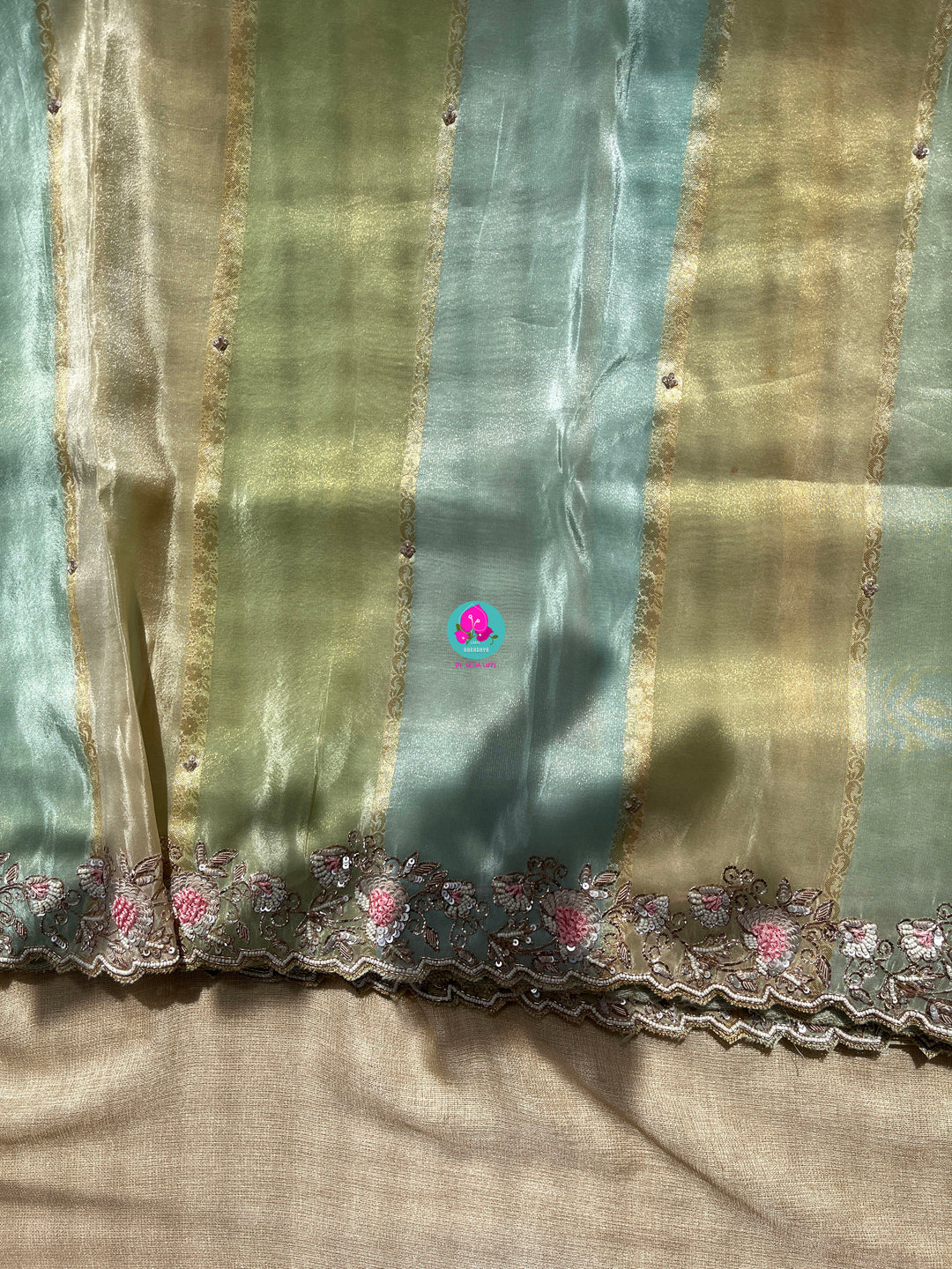 Pure tissue tussar georgette saree with hand embroidery paired with Hand embroidery blouse