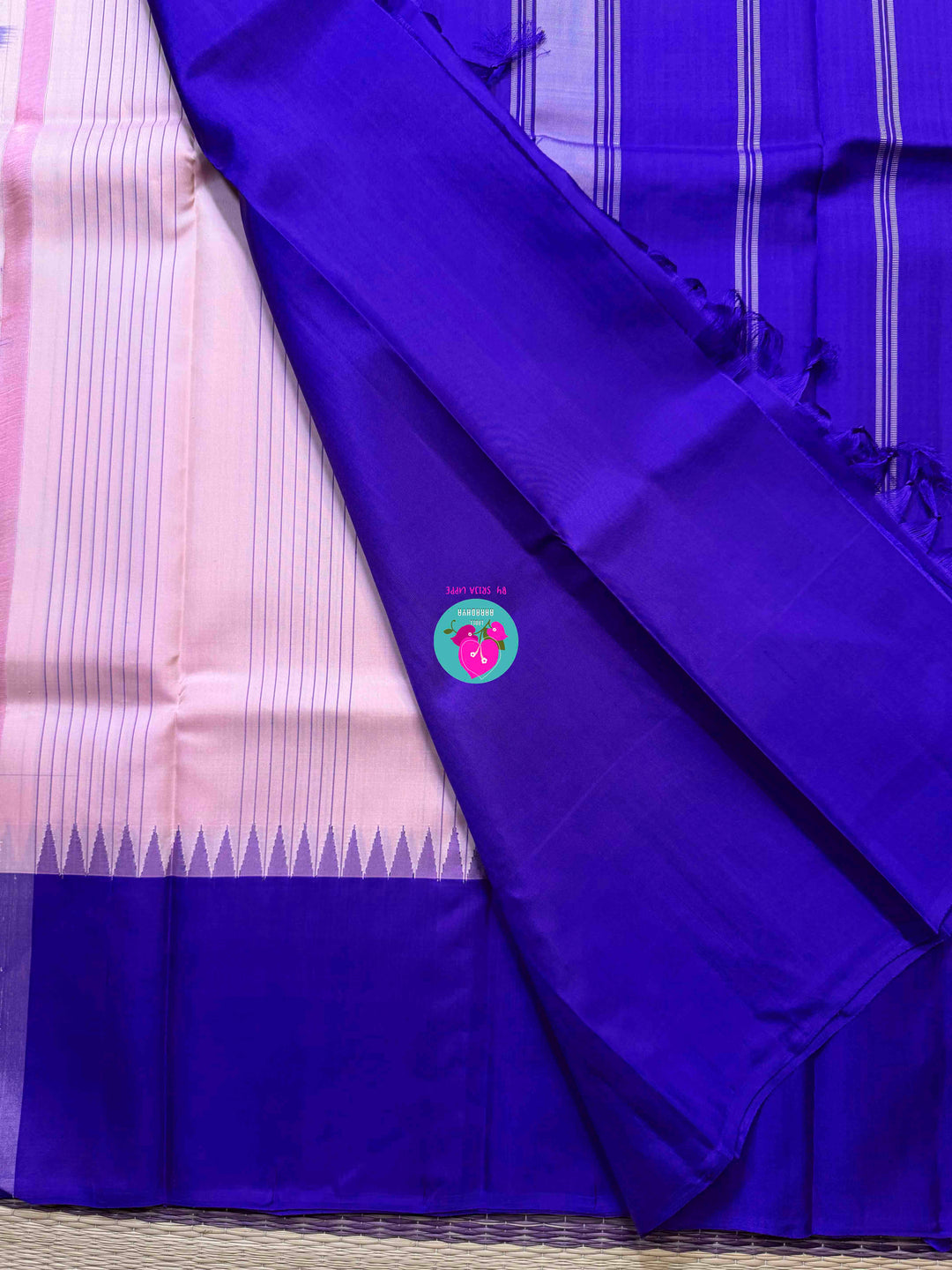 Sannajaji Serenity: Baby Pink Kanjivaram saree with Bold Royal Blue colour