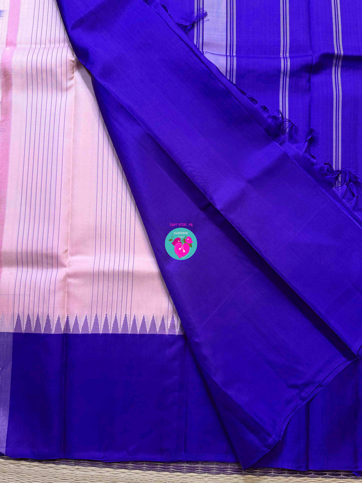 Sannajaji Serenity: Baby Pink Kanjivaram saree with Bold Royal Blue colour
