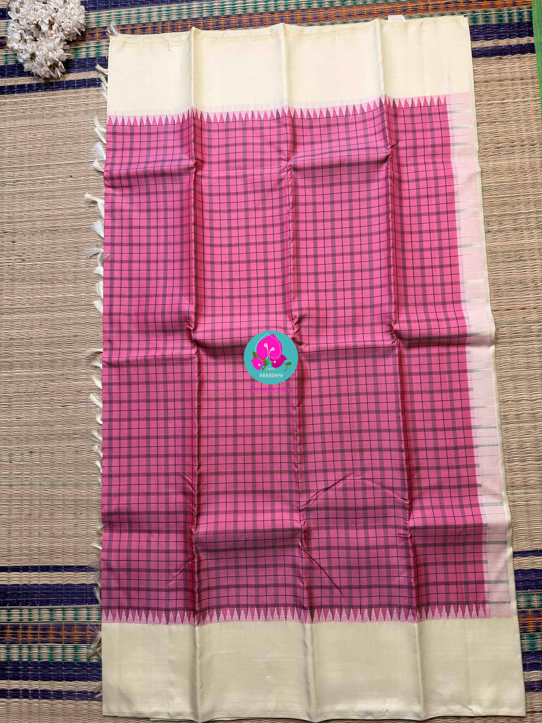 The Pink Statement: Zero Zari Kanjivaram saree in Vibrant Check and Soft Contrast
