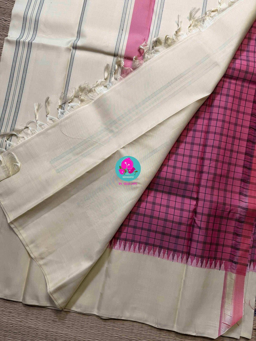 The Pink Statement: Zero Zari Kanjivaram saree in Vibrant Check and Soft Contrast