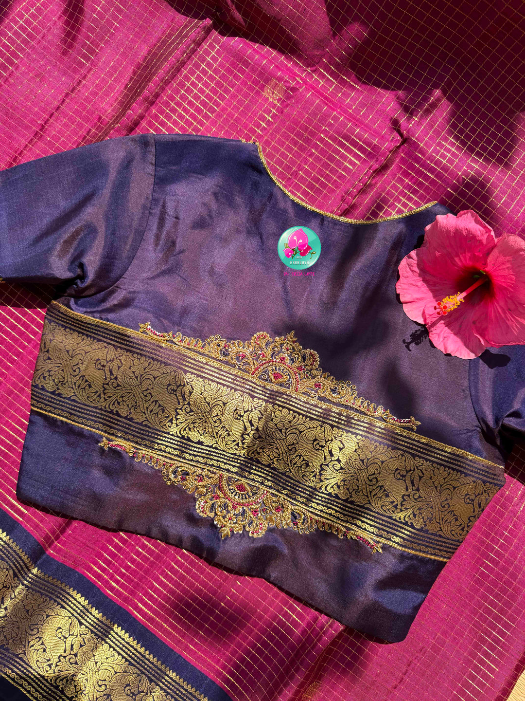 Imperial Magenta & Midnight Navy: Dark Pink Vaira Oosi Kanchipattu Saree