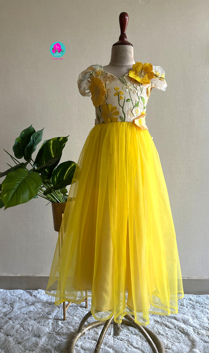 Appliqué worked netted frock