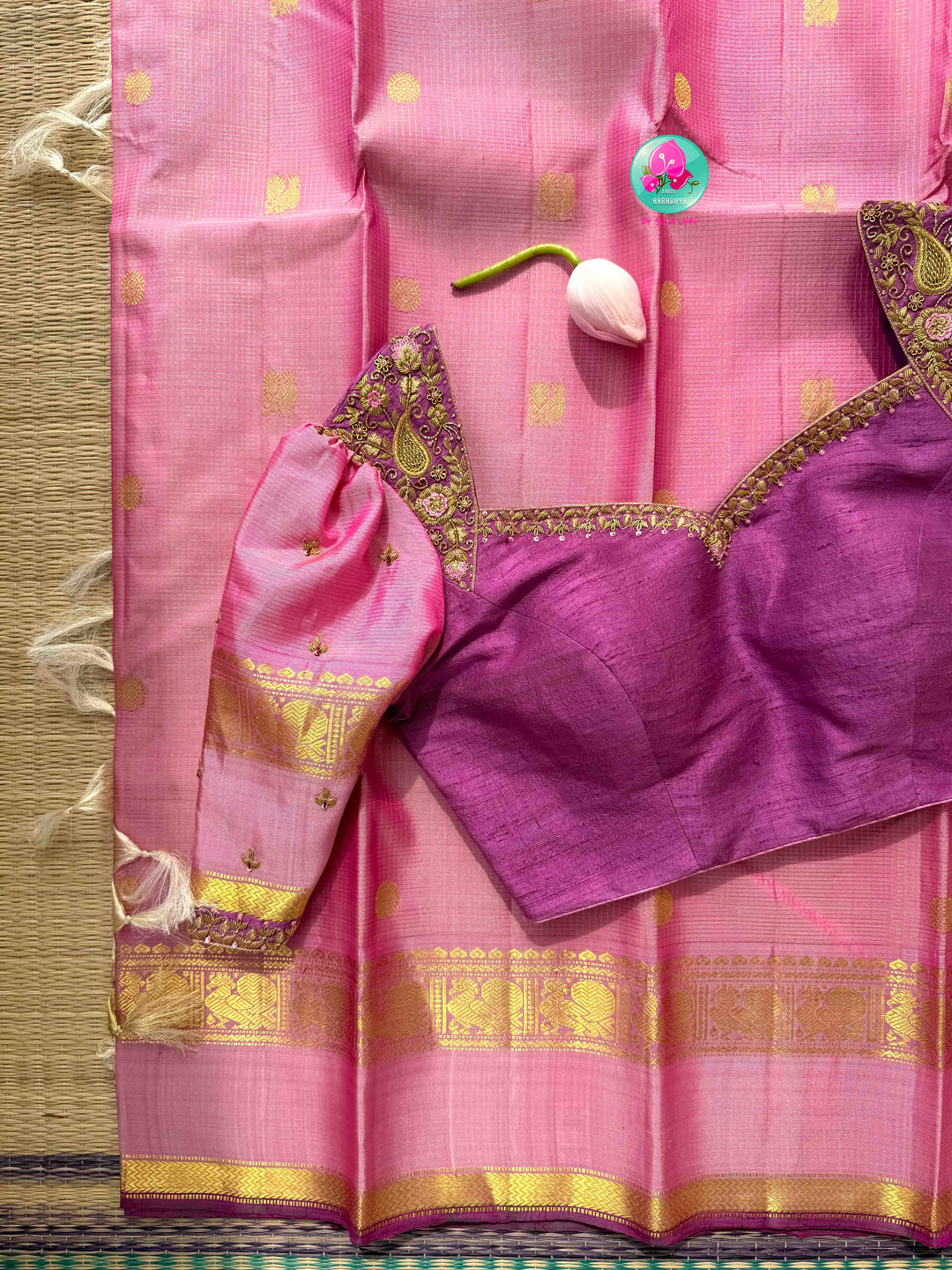 Blushing Romance: Pure Onion Pink Vaira Oosi Kanchipattu & Dark Magenta Fusion Blouse