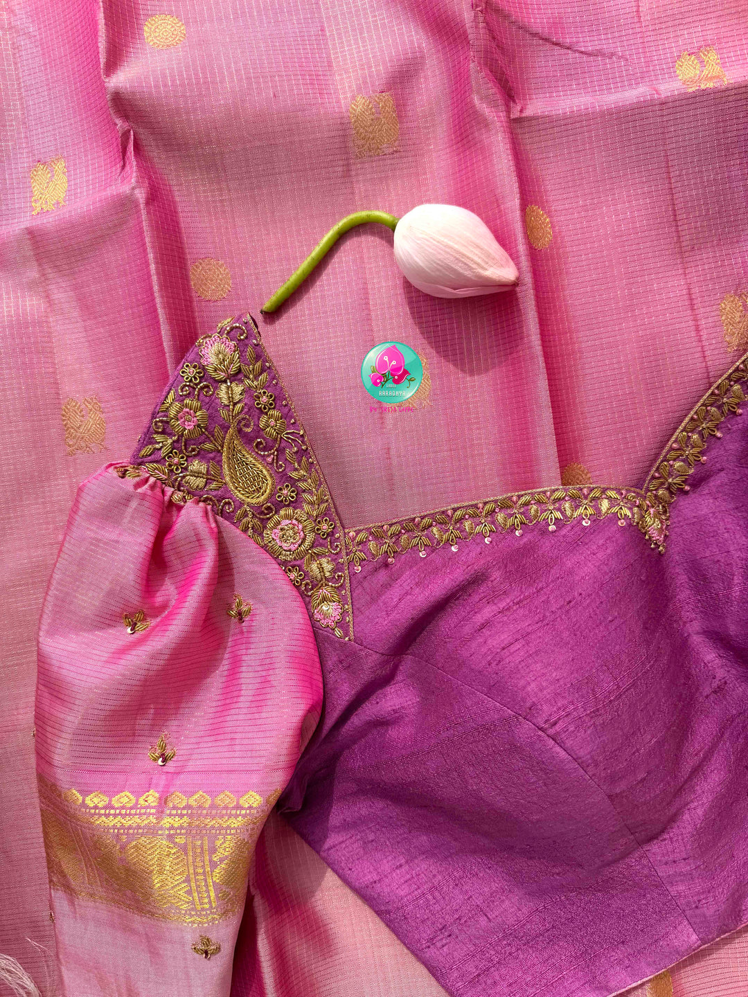 Blushing Romance: Pure Onion Pink Vaira Oosi Kanchipattu & Dark Magenta Fusion Blouse