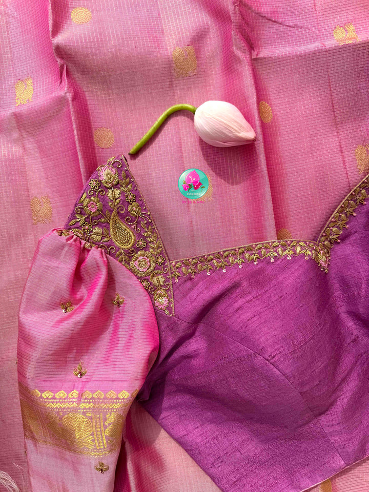 Blushing Romance: Pure Onion Pink Vaira Oosi Kanchipattu & Dark Magenta Fusion Blouse