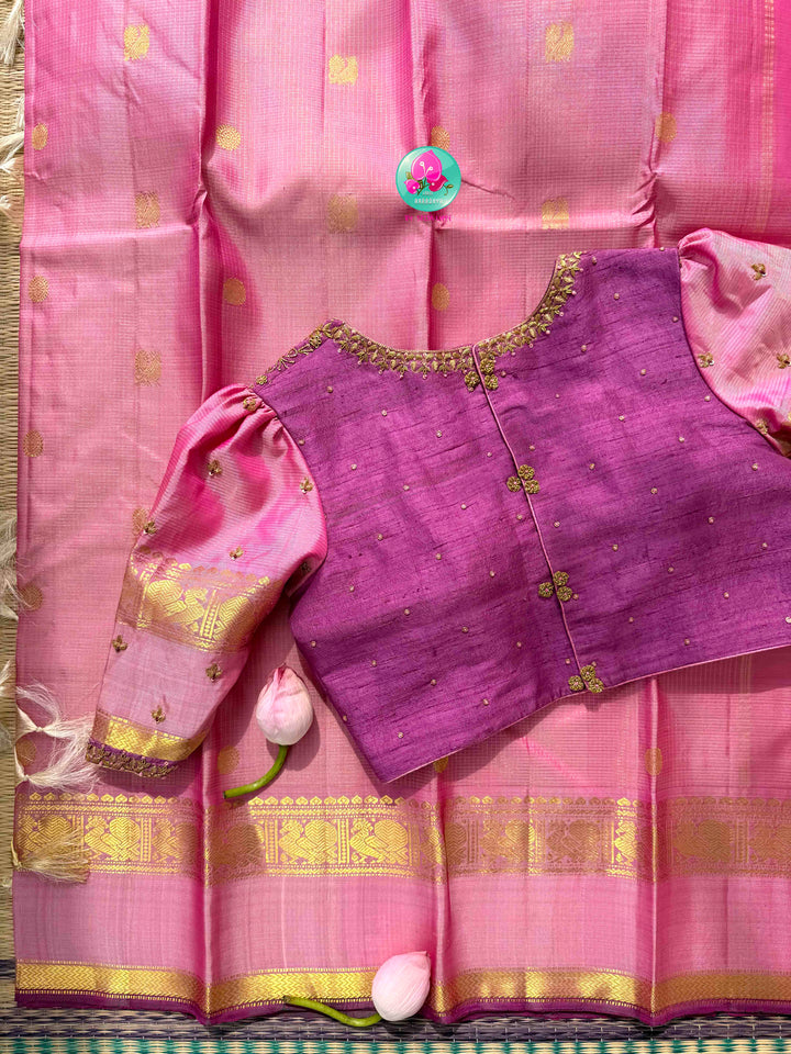 Blushing Romance: Pure Onion Pink Vaira Oosi Kanchipattu & Dark Magenta Fusion Blouse