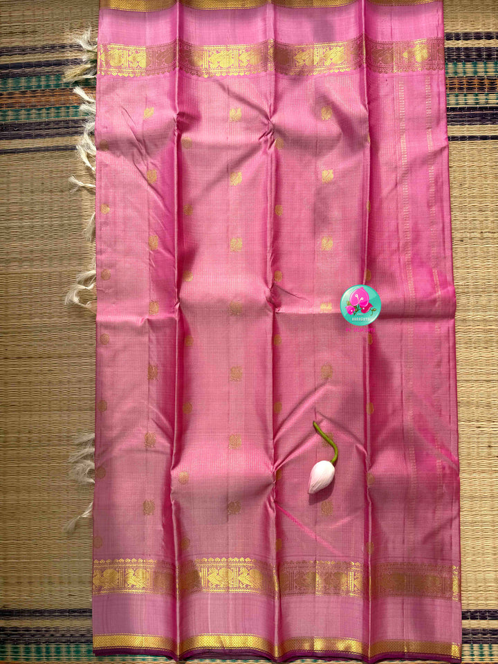 Blushing Romance: Pure Onion Pink Vaira Oosi Kanchipattu & Dark Magenta Fusion Blouse