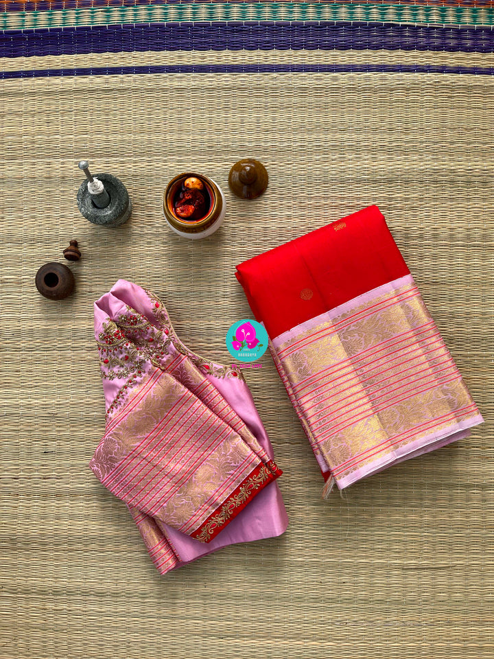 Pure 2 Grm Gold Kanchi Silk Saree with Hand Embroidered Pure Silk Blouse