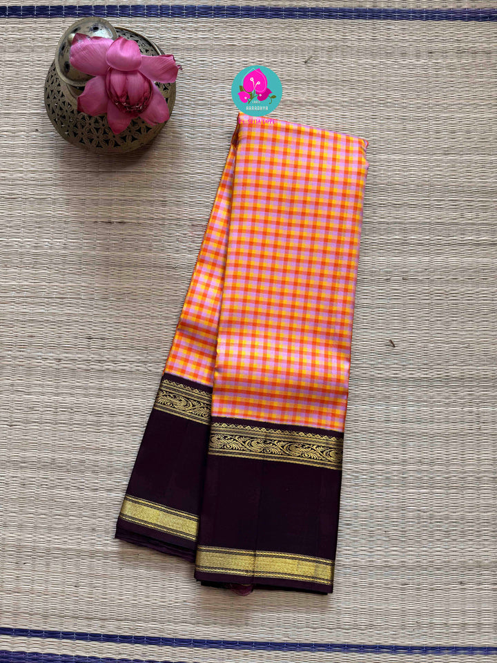2g zari traditional gap border with multicoloured madras checks