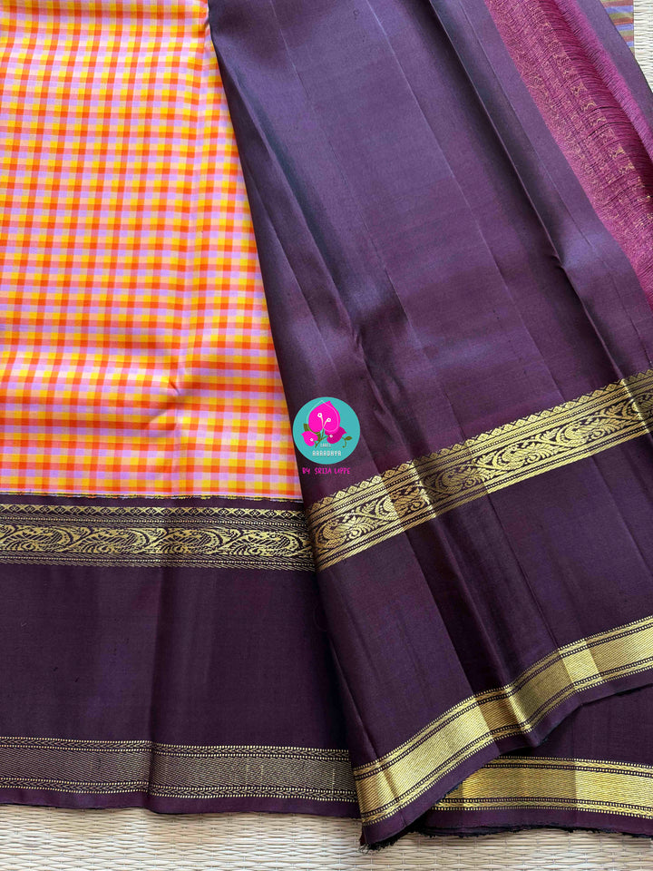 2g zari traditional gap border with multicoloured madras checks