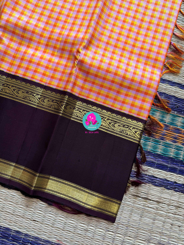 2g zari traditional gap border with multicoloured madras checks