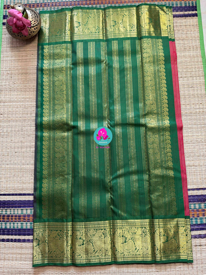 Vaira oosi Kanchipuram handloom saree in vintage Pink and Green