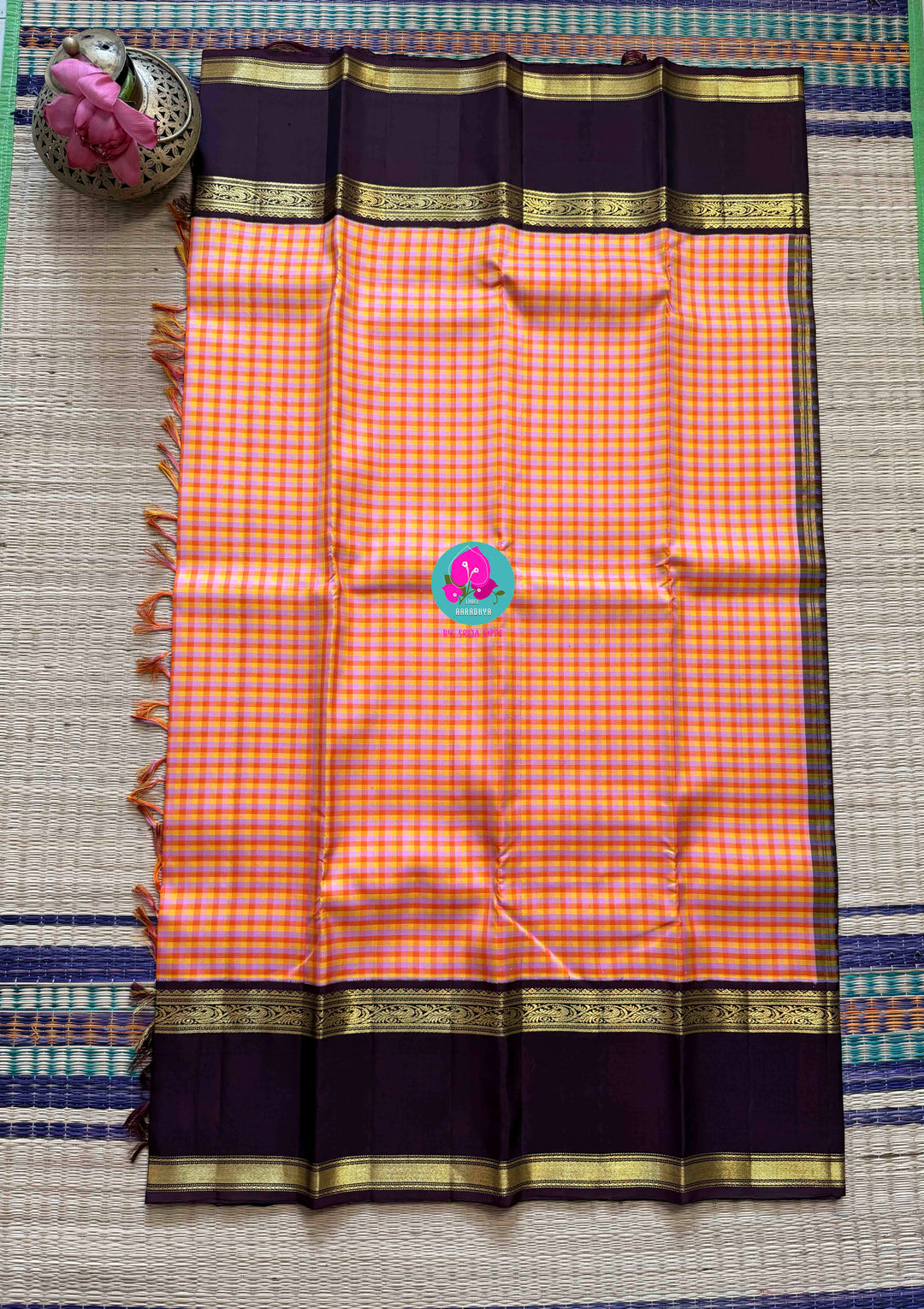 2g zari traditional gap border with multicoloured madras checks