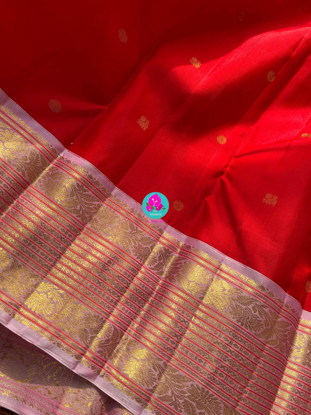 Pure 2 Grm Gold Kanchi Silk Saree with Hand Embroidered Pure Silk Blouse