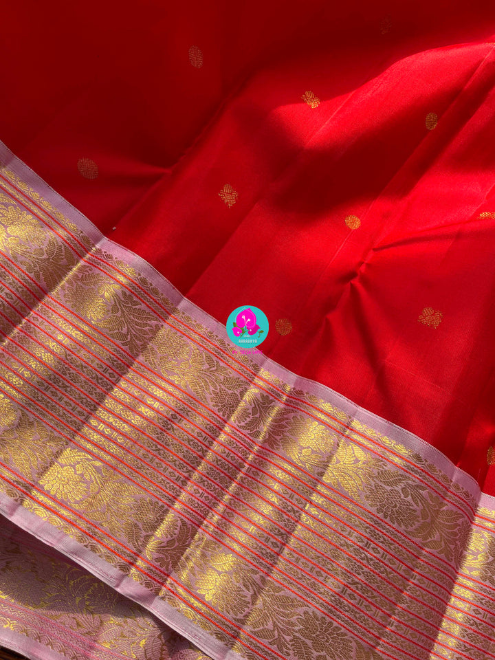 Pure 2 Grm Gold Kanchi Silk Saree with Hand Embroidered Pure Silk Blouse