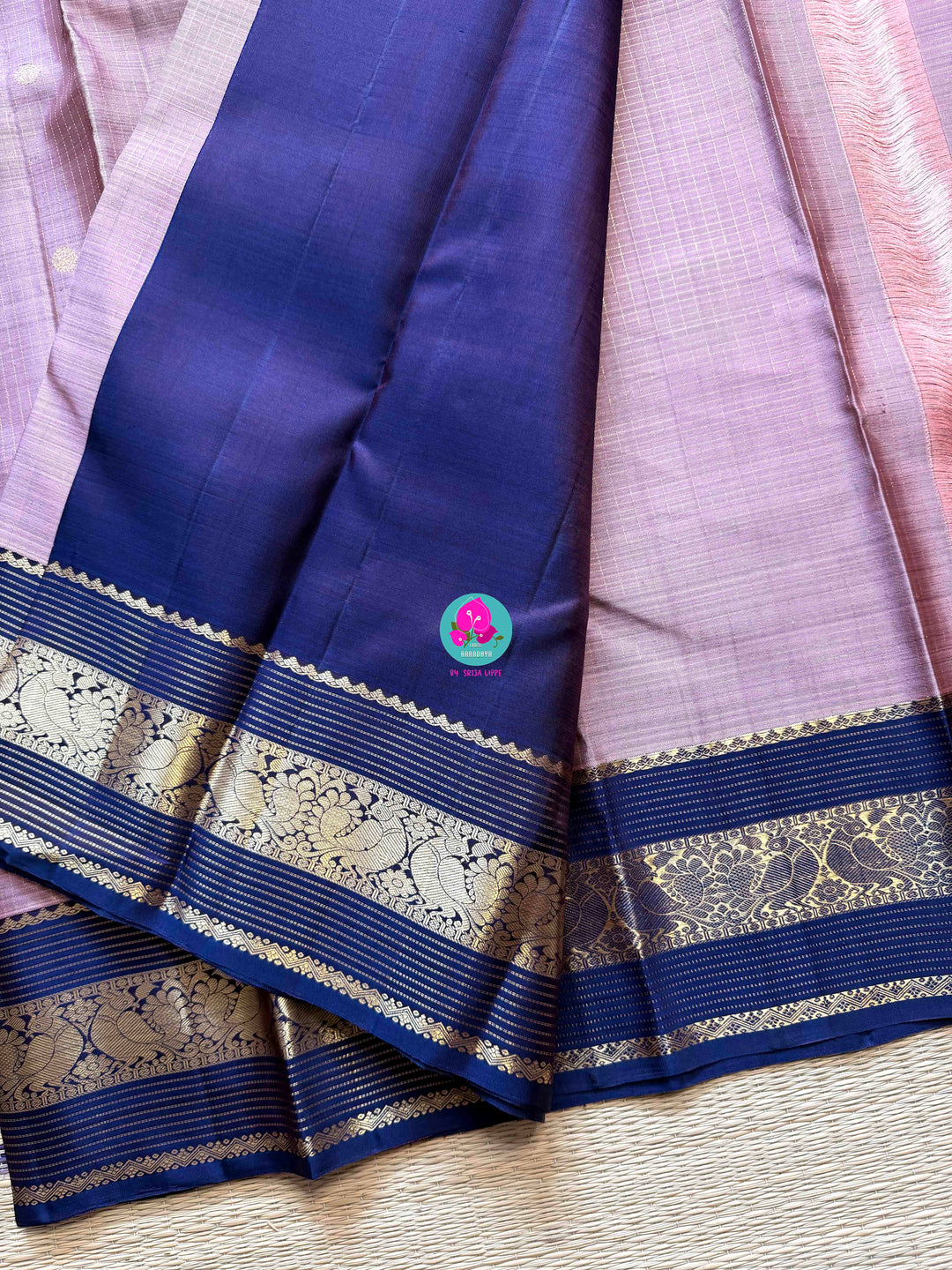 The Handloom Whisper: Pure Silk Saree in Soft Pink and Bold Blue Zari Border