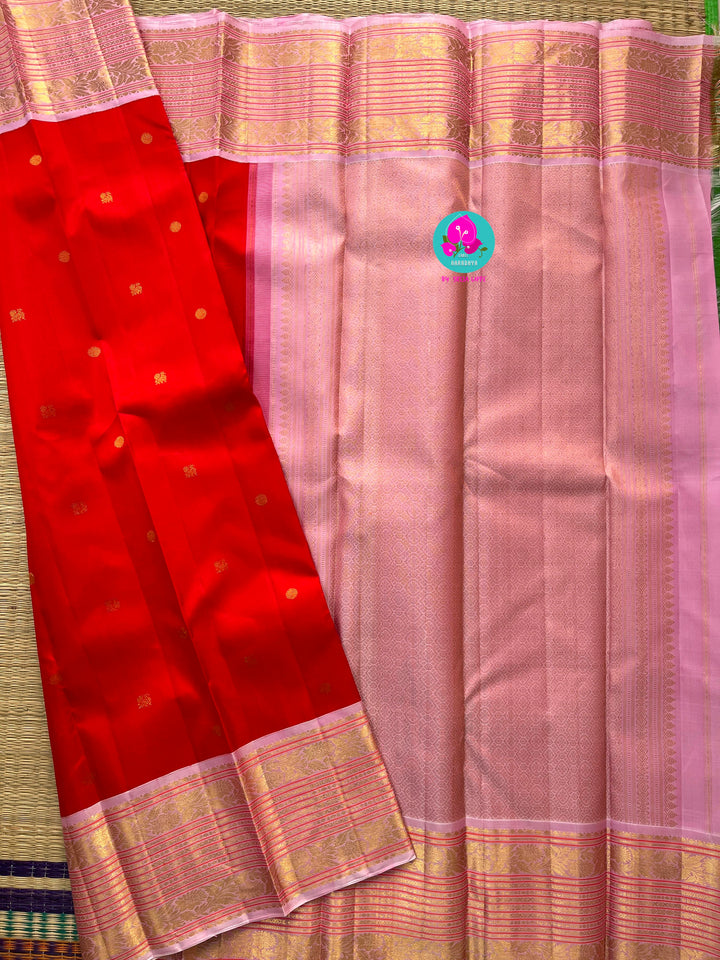 Pure 2 Grm Gold Kanchi Silk Saree with Hand Embroidered Pure Silk Blouse