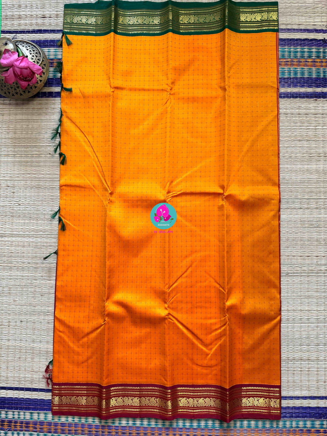 The Confluence of Silk: Mustard Orange Kanjivaram with Ganga-Jamuna Border Saree