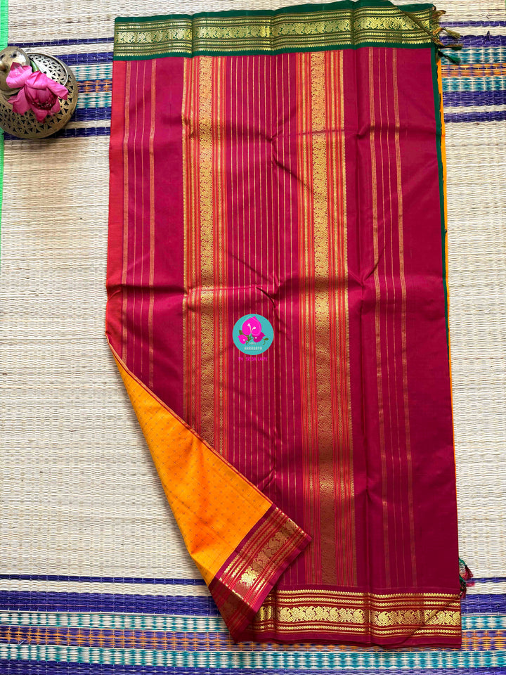 The Confluence of Silk: Mustard Orange Kanjivaram with Ganga-Jamuna Border Saree