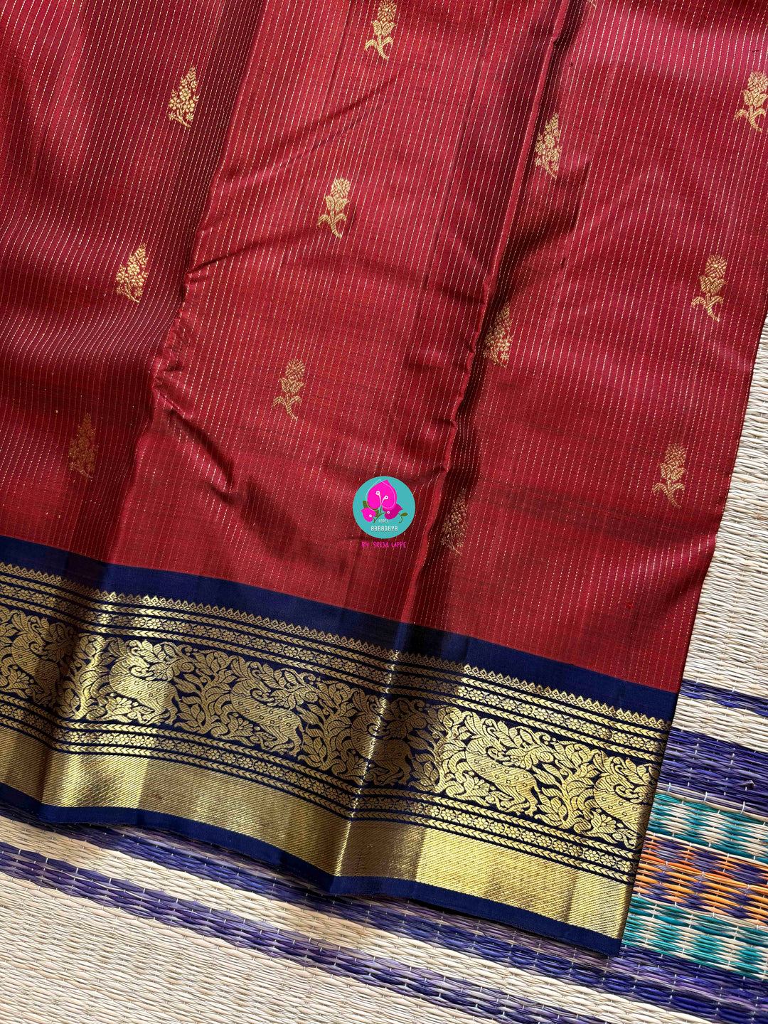 Nostalgia Woven in Silk: Vintage Red Kanjivaram with Navy Blue Contrast