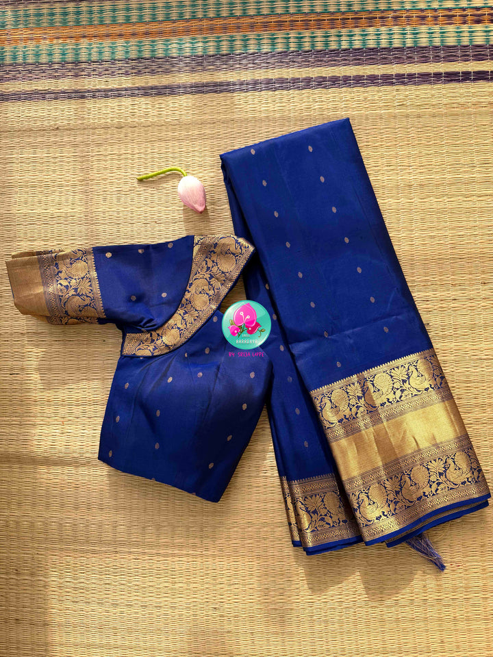 Celestial Midnight: Pure Kanchi Handloom Silk Saree in Royal Blue — "Neela"