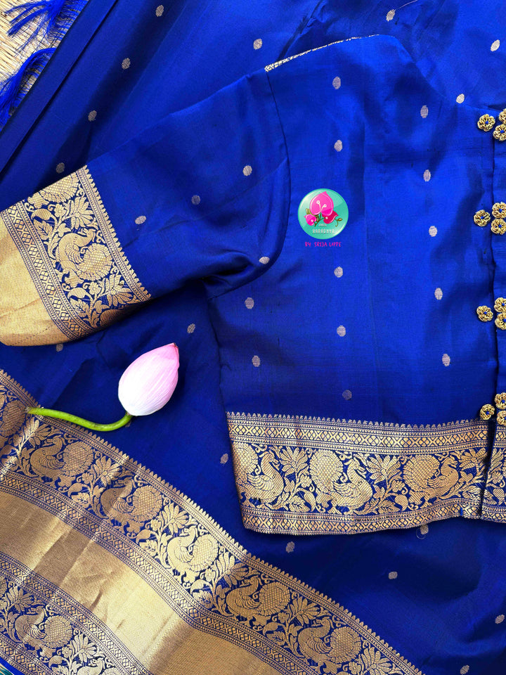Celestial Midnight: Pure Kanchi Handloom Silk Saree in Royal Blue — "Neela"