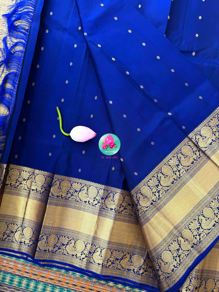 Celestial Midnight: Pure Kanchi Handloom Silk Saree in Royal Blue — "Neela"